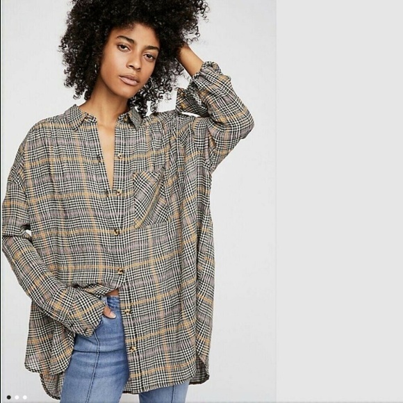 Free People Tops - FREE PEOPLE Break My Stripe Plaid Shirt in Black!